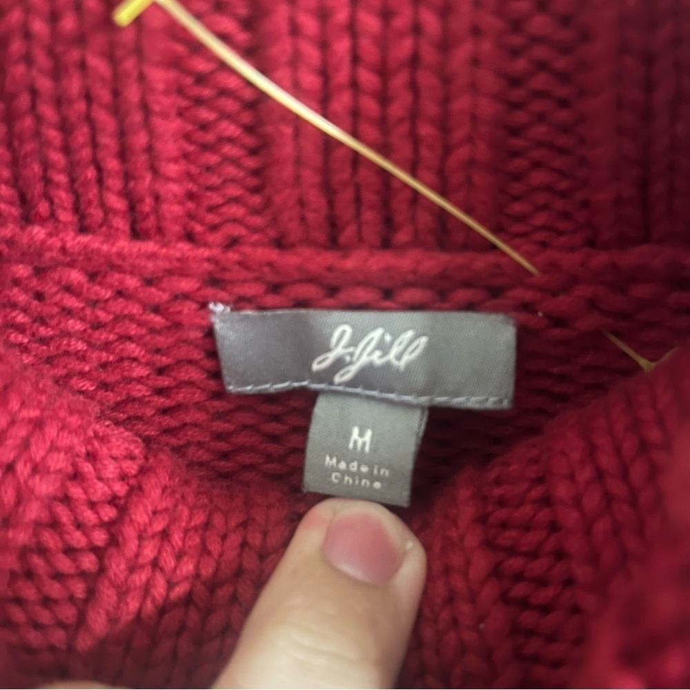 J. Jill Red Sweater with Black Pattern Size Medium Embroidery Turtle mock Neck - Picture 3 of 4